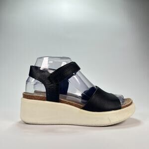 ECCO Flowt Black Adjustable Ankle Straps Wedge Cork Sandals Women's Size 6.5